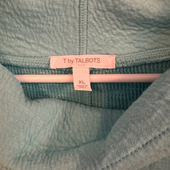 T by Talbots Sweatshirt Mint Green Cowl Neck Drawstring Kangaroo Pocket Sz XL - Picture 3 of 9